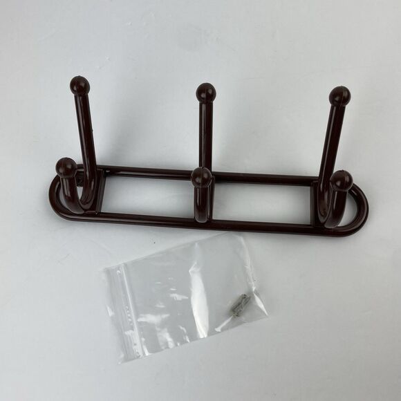 Vintage 80s Brown Plastic Wall Mounted 3 Hooks Hanger Yaffa Style Retro Entryway - Picture 9 of 11